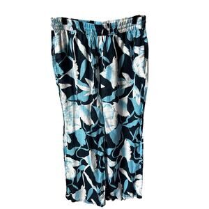 Elie Tahari Blue Floral 100% Linen Pull-On Pants Petite Medium PM